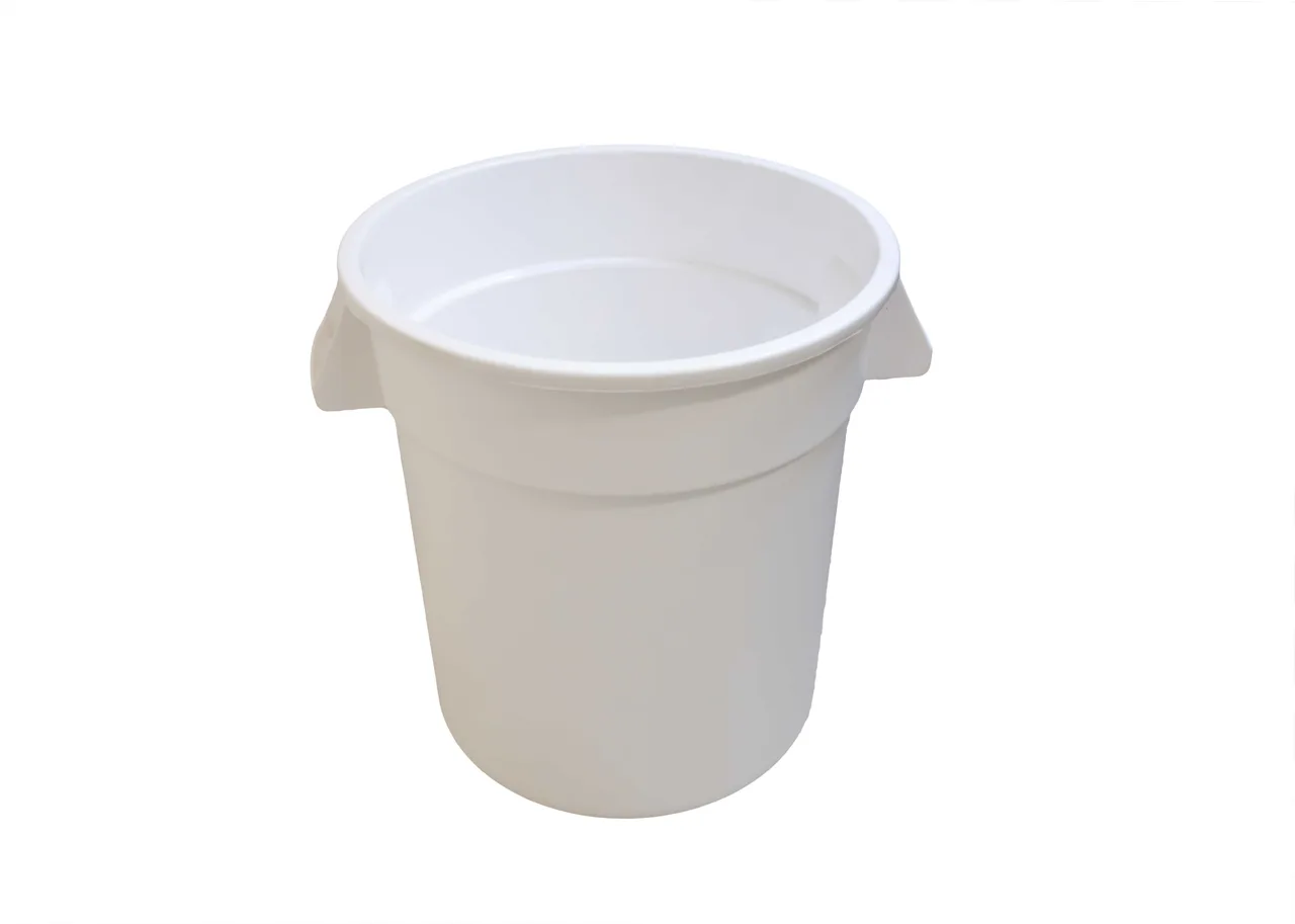 Omcan USA 80582 Commercial Round Trash Can, 10‑Gallon White Polyethylene Container, NSF Certified