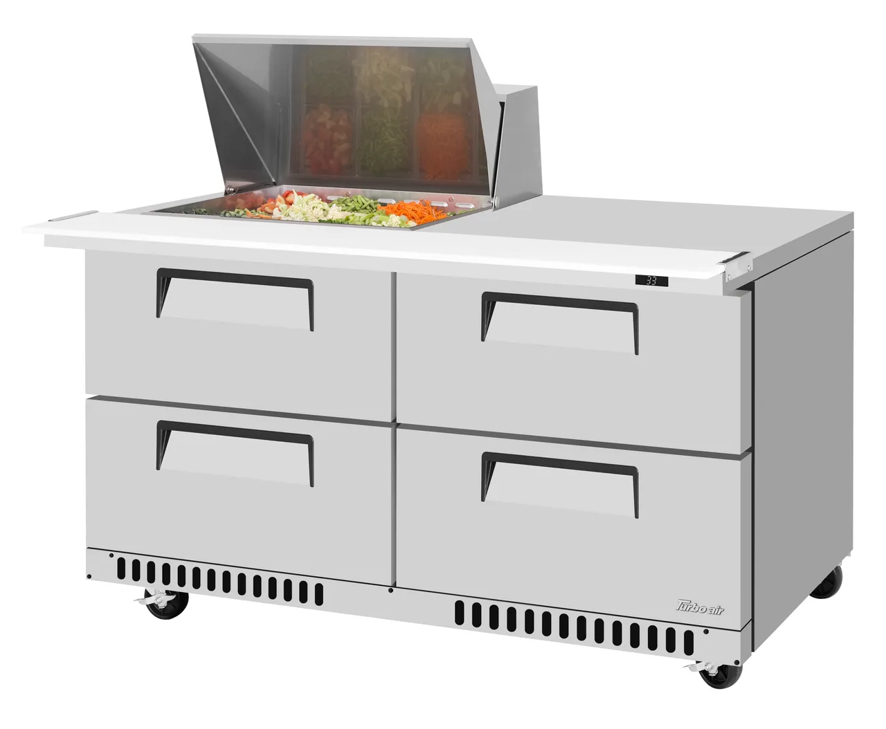 Turbo Air TST-60SD-12M-D4-FB-N(-LW) 60" Mega Top Sandwich and Salad Prep Table w/ 4 Drawers, 12 Pans, Stainless Steel