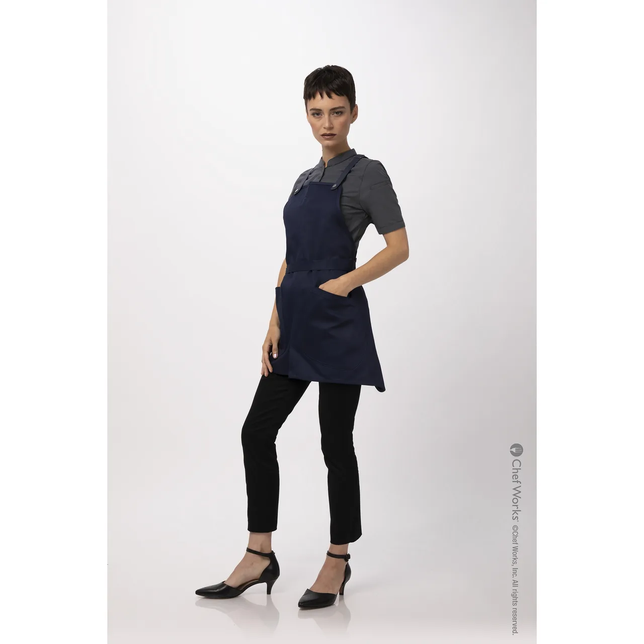 Chef Works ABN01W-DNA-0 Bib Apron, 25"L x 38"W, Dark Navy, Adjustable Neck Strap, Poly/Cotton