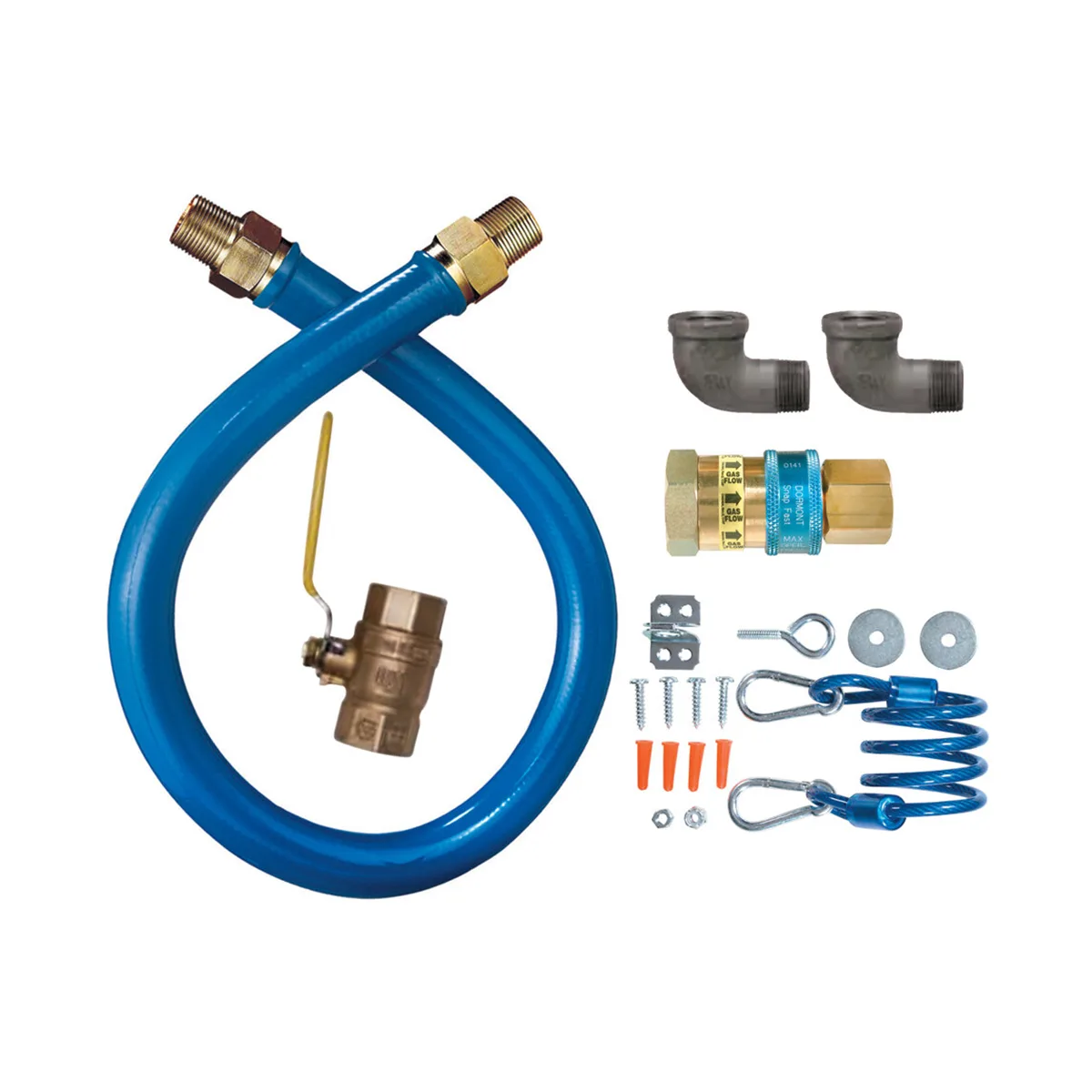Dormont 16100KIT72 Deluxe SnapFast 72" Gas Connector Kit w/ Two Elbows, Restraining Cable, 1" Dia.