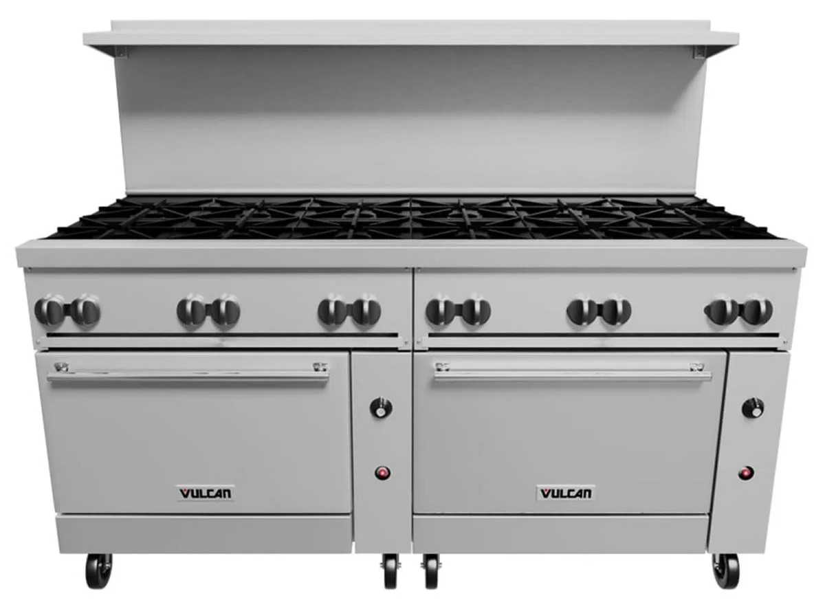 Vulcan 72RS-12B 72" Gas Restaurant Range w/ (12) Open Burners, (1) Standard Oven, (1) Refrigerated / Freezer, 395.000 BTU