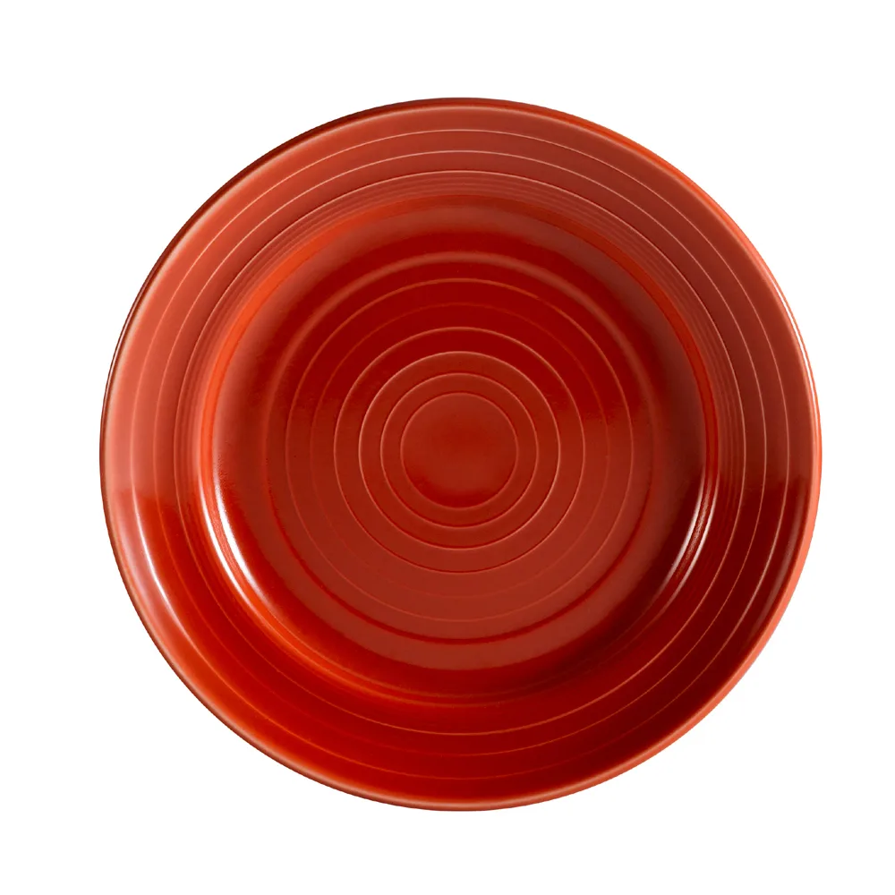 CAC China TG-21-R Tango Plate, 12" Dia x 1-5/8" H, Round Embossed, Red Porcelain, Dishwasher- Dozen
