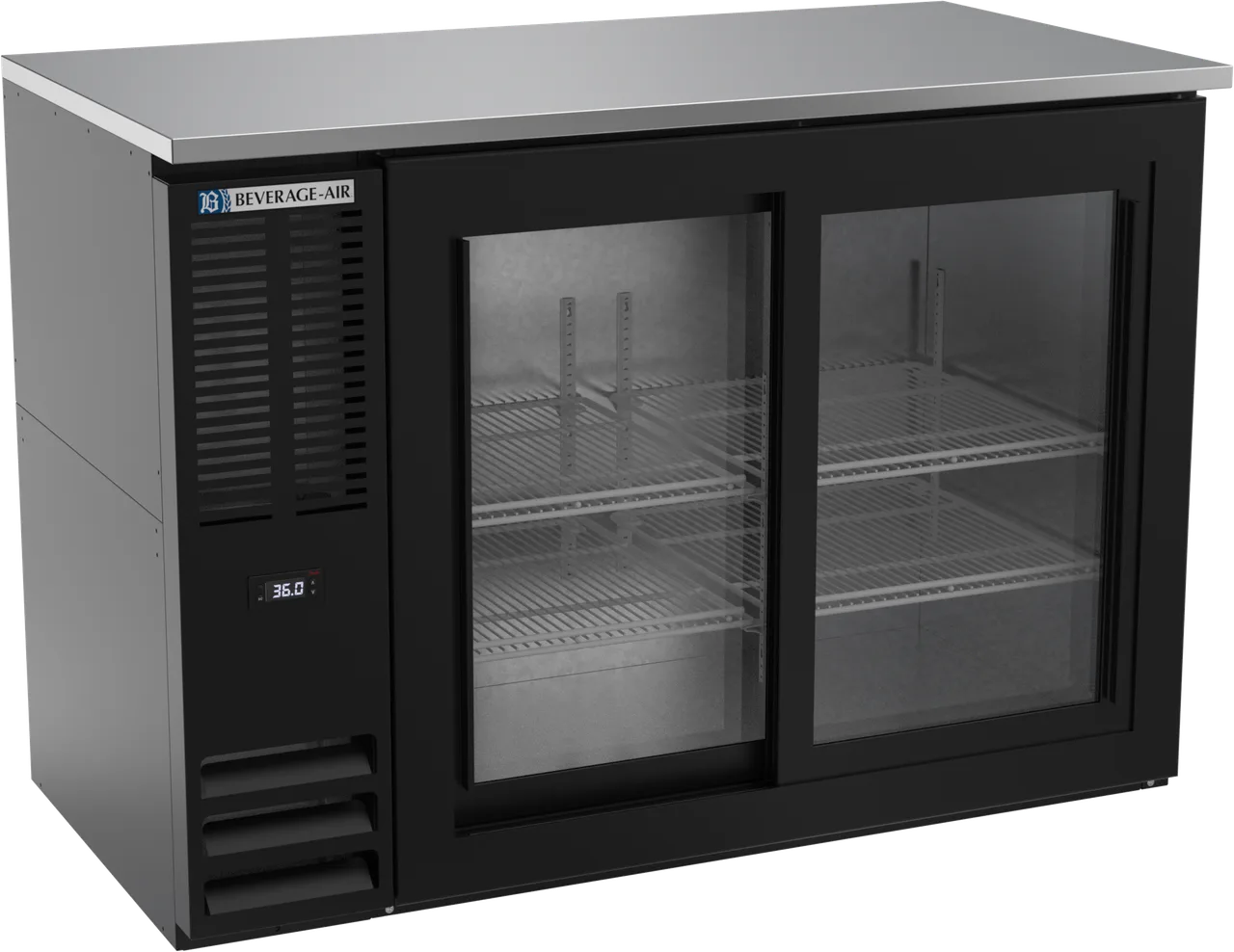 Beverage Air BBN48HC-GS-B Cooler, 48" W x 25-1/4" D x 34" H, 12.56 cu ft, Blk Stainless Glass Doors