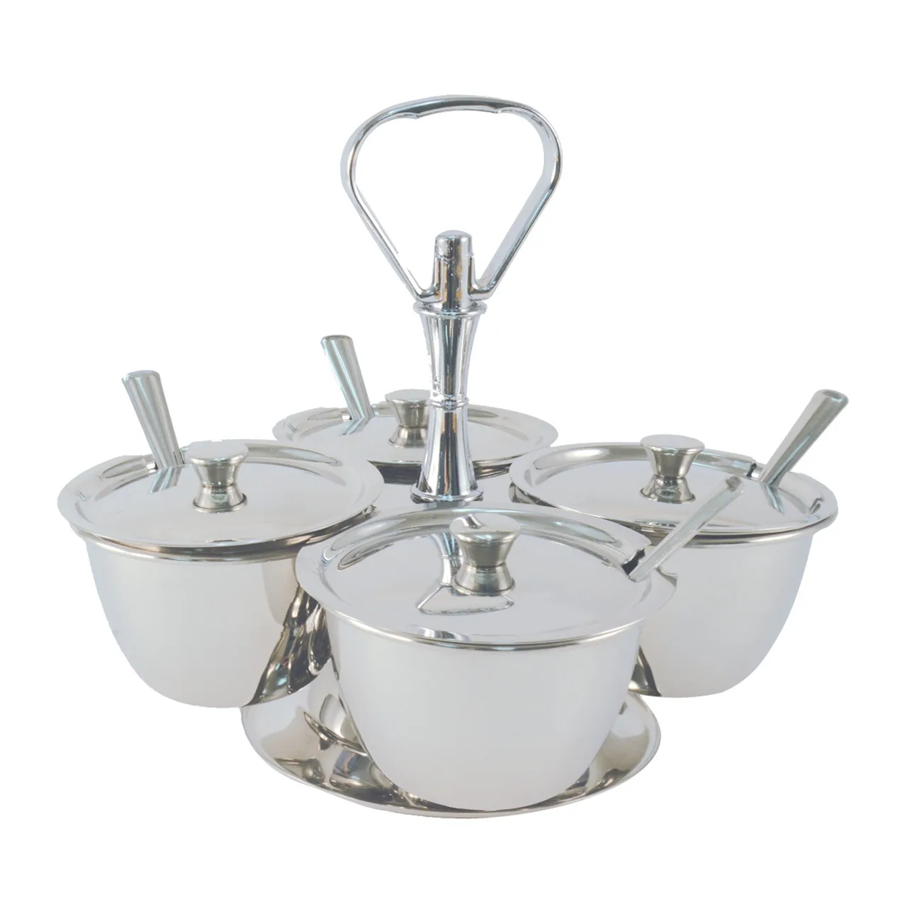 CAC China STSV-4 Tabletop Server Set, 4‑Compartment Stainless Steel Condiment Caddy Rack - Set