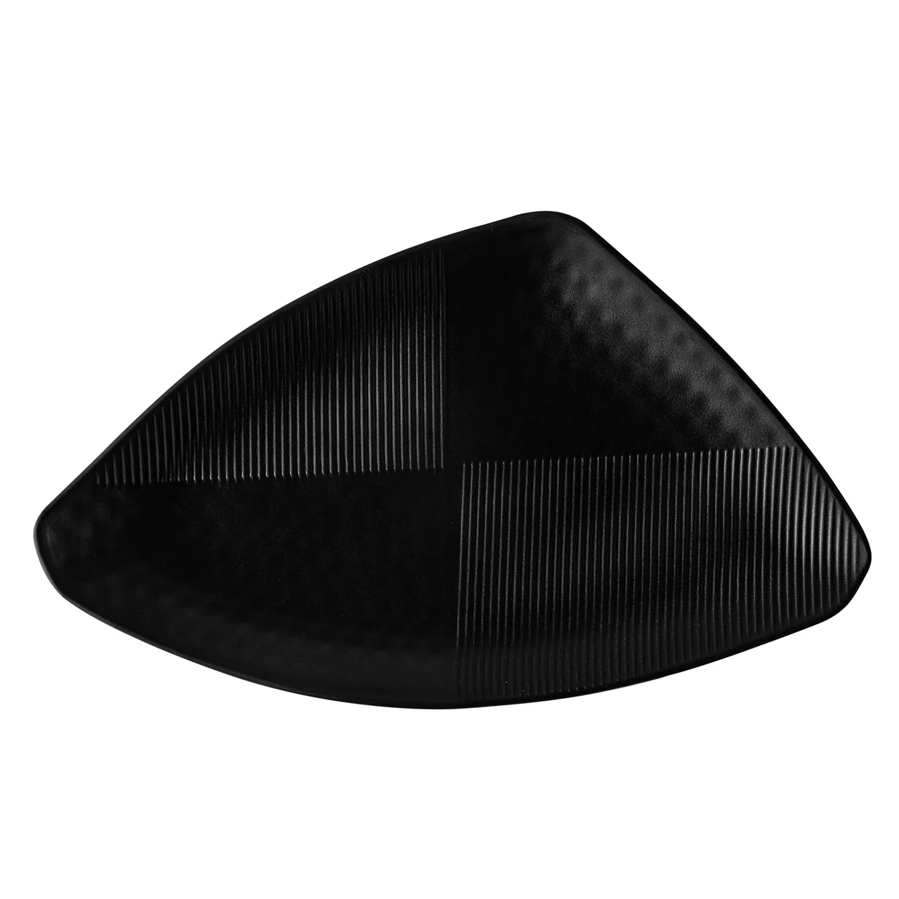 CAC China XDUK-T15 Duke Plate, 15-3/8"W x 9-1/8"D x 1-1/2"H Triangular Black China Edge Rim - Dozen