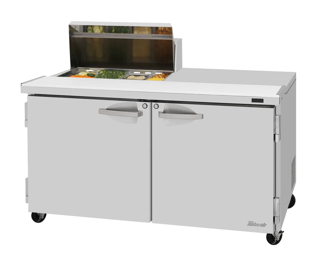 Turbo Air PST-60-08S-N(-LW) 60-1/4" 2-Door Sandwich and Salad Prep Table, 8 Pans, Stainless Steel