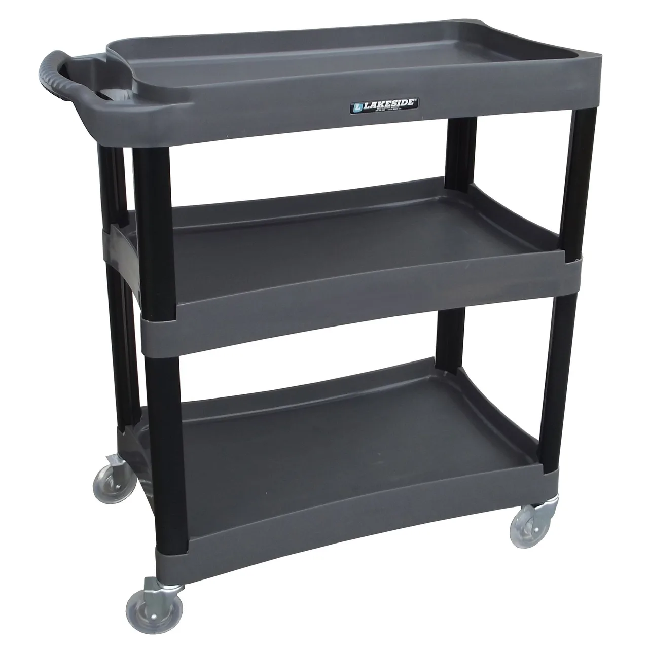 Lakeside 2507 Black Plastic 3 Shelf Utility Cart - 35-3/4"W x 18-3/8"D x 39"H