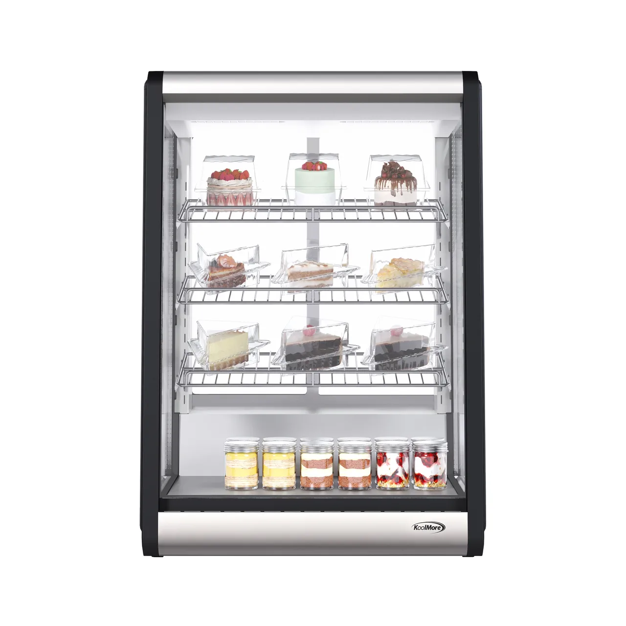 Koolmore CDC-49-SS Display 24" 4‑Tier StainlessPainted Sliding Glass Temp 32°‑53°F LED Defrost Service