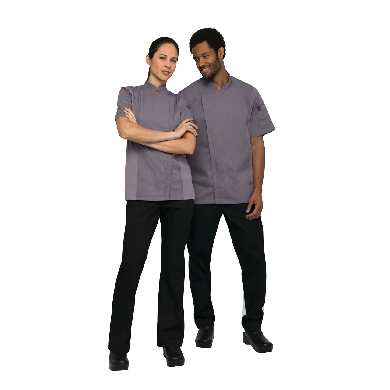 Chef Works BCSZ009-PUR-XL Chef Coat, XL Purple, Short‑Sleeve, Vent™ Sides, Zipper, Phone Pocket