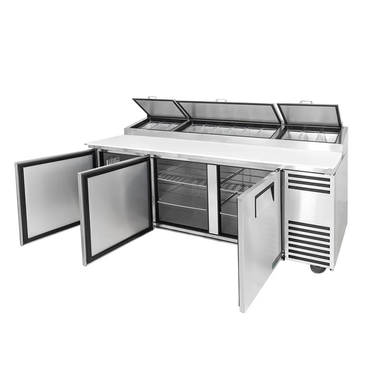 True TPP-AT2-93-HC 93" Refrigerated Pizza Prep Table w/ 3 Doors, (12) 1/3 Pans