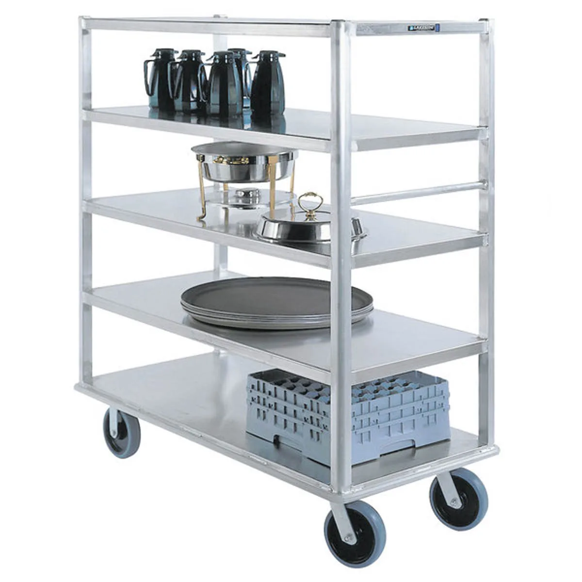 Lakeside 4596 Extreme Duty Aluminum Queen Mary Banquet Cart w/ 5 Shelves, 12" Spacing