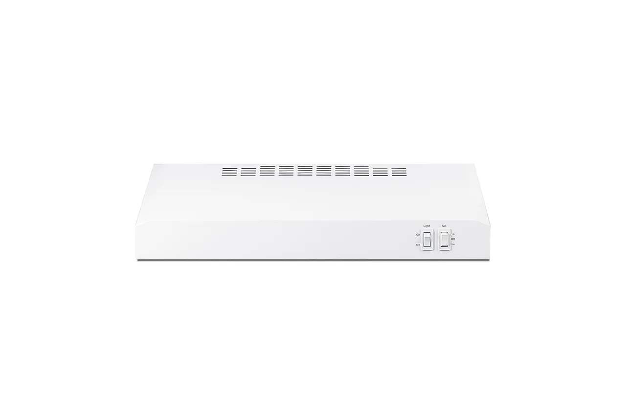 Summit HC20WW Under Cabinet Range Hood, 20" Wide, White Finish, 200 CFM Convertible Recirculating or Ducted, 3¼"x10" or 7" Round Vent, Charcoal Filter, Multi‑Speed Fan, Rocker Switch, UL Listed