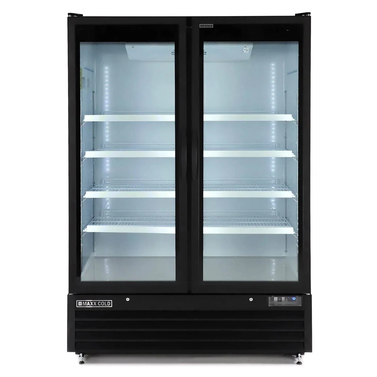 Maxx Cold MXGDM-50RBHC - 54" Black Glass Door Merchandiser Refrigerator, 50 cu ft, ½ HP, Lock