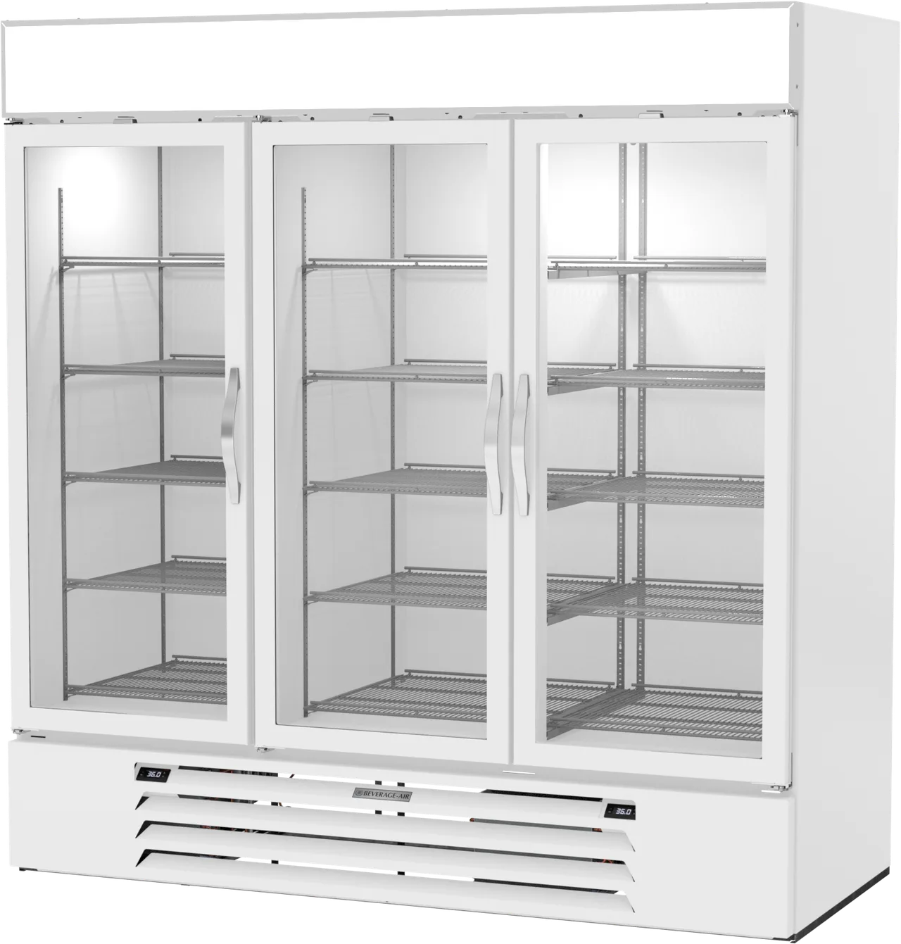 Beverage Air MMRR72HC-1-B-WW 75" Dual Temp 3 Glass Door Merchandiser in White, 65.47 cu. ft.