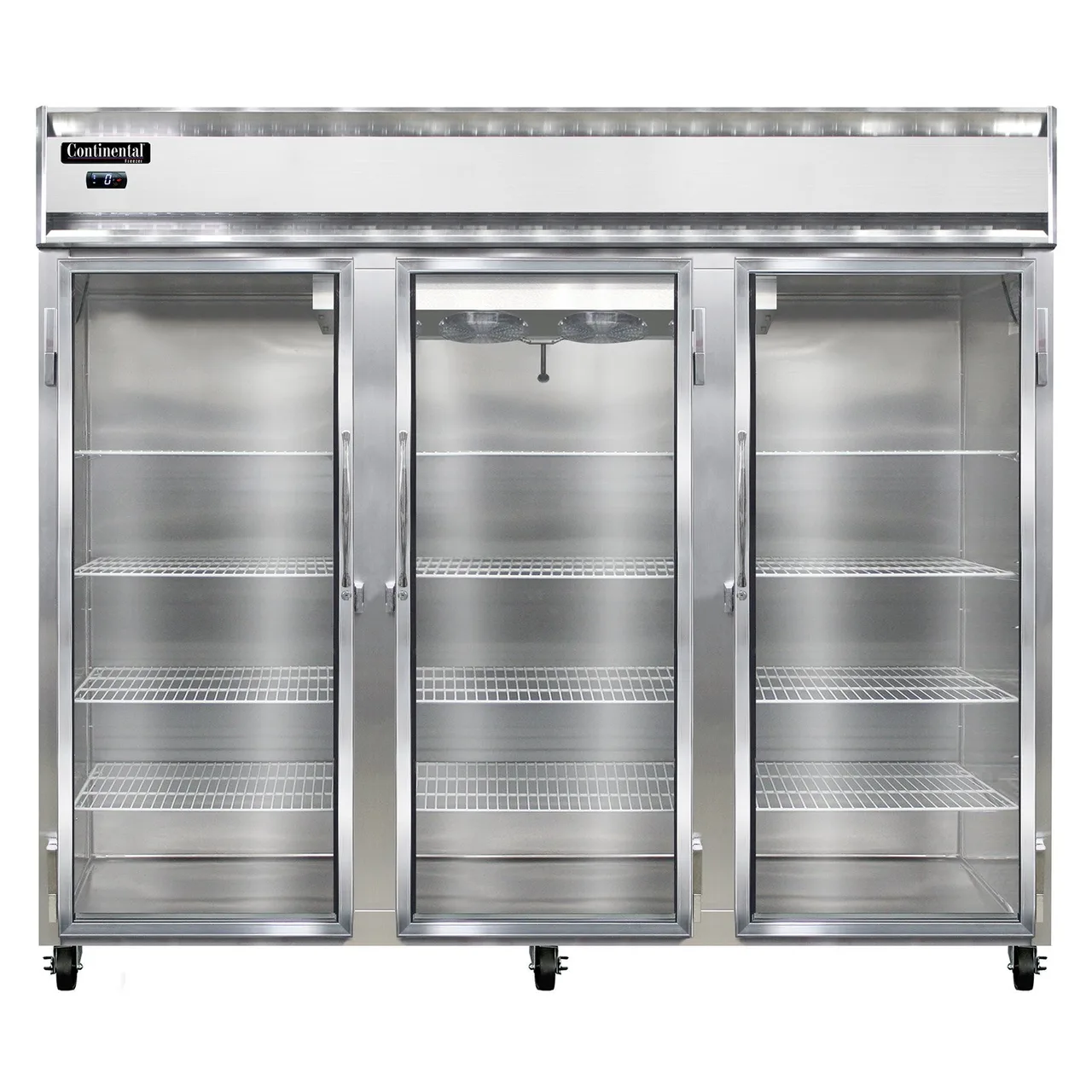 Continental Refrigerator 3FENSSGD 85” 3-Glass Door Reach-In Freezer, Top Mounted, 73 cu. ft., Stainless Steel