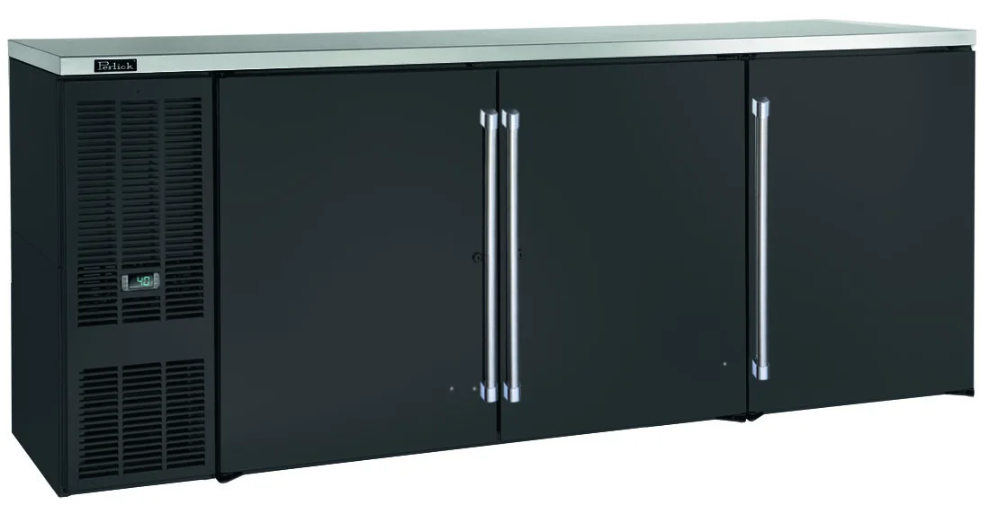 Perlick BBS84-BS-L-STK Refrigerated Back Bar Cabinet w/ 24.8 Cu Ft Capacity, 3 Solid Doors, Black