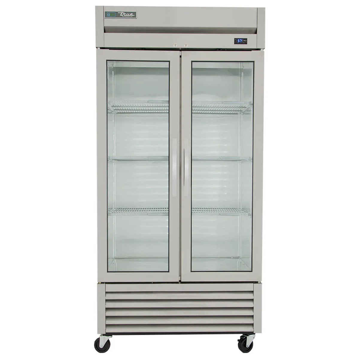 True T-35G-HC~FGD01 39" 2-Section Reach-In Refrigerator w/ 2 Glass Doors, Bottom Mount, Stainless Steel Front-Aluminum Sides