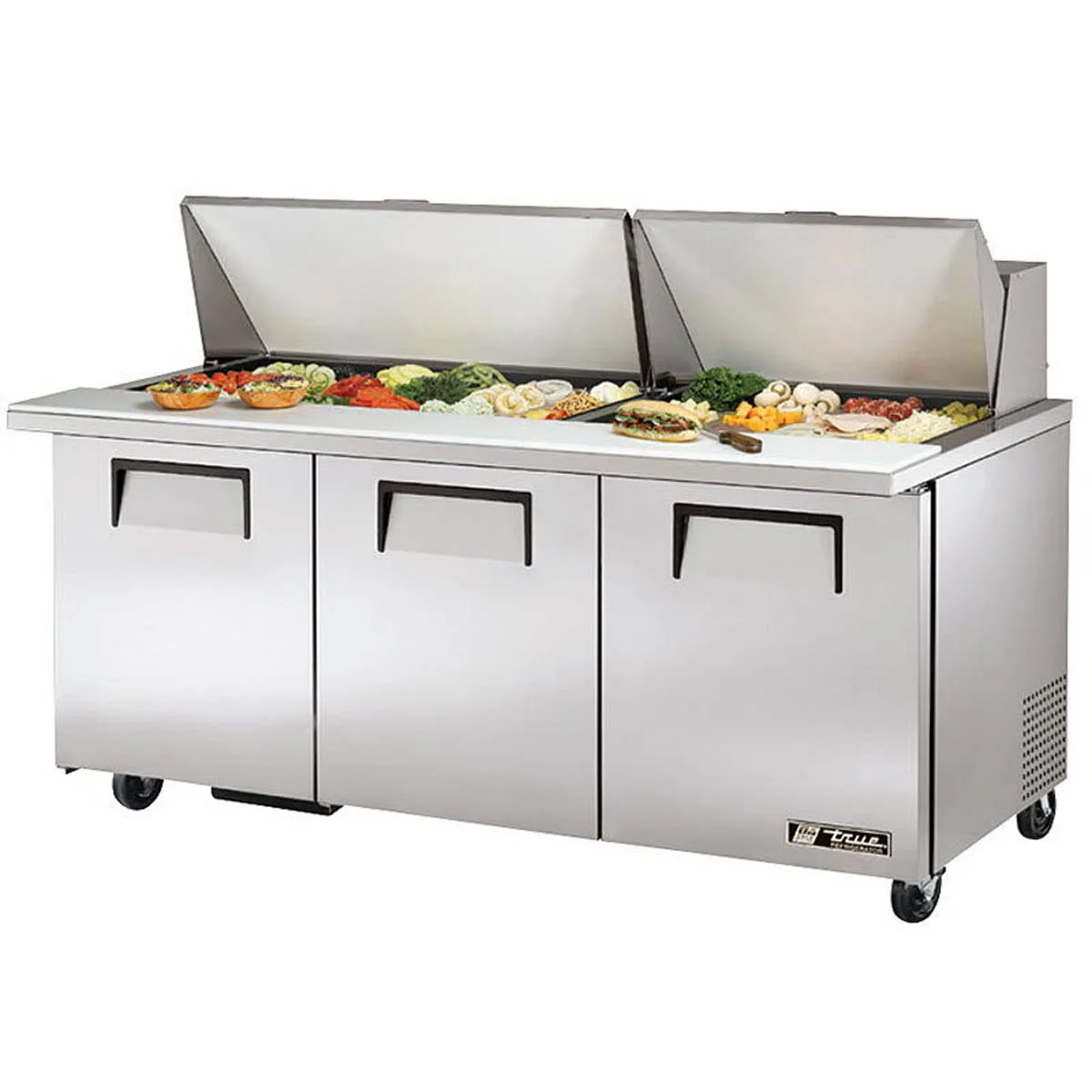 True TSSU-72-30M-B-ST-HC 72" Mega Top Sandwich/Salad Prep Table w/ 3 Doors, 30 Pans