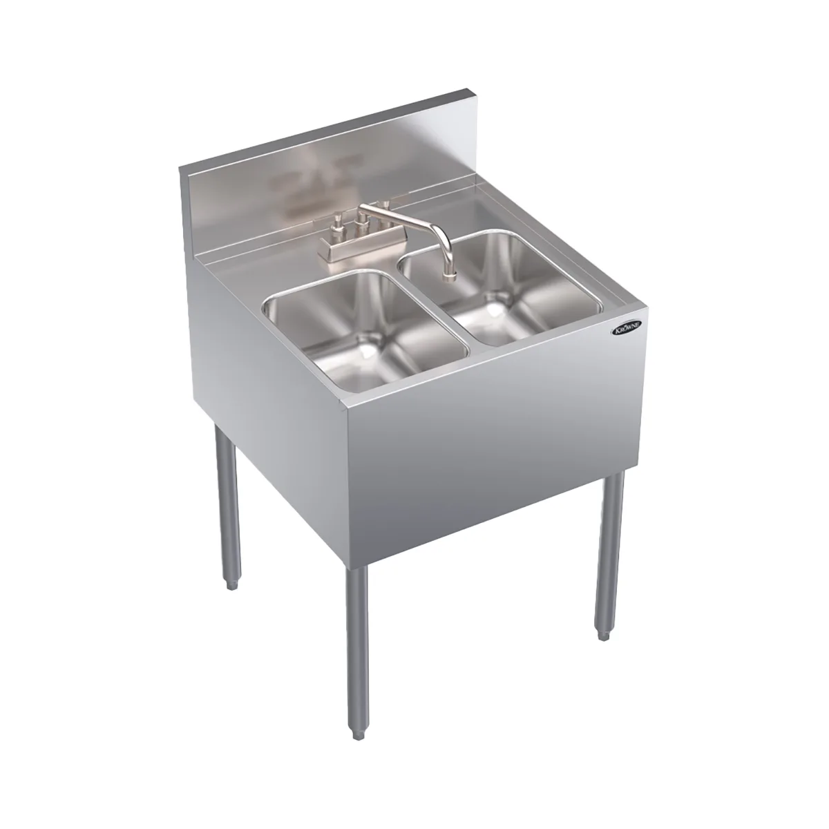 Krowne KR24-22C 24" 2 Compartment Underbar Sink w/ Deck-Mount Faucet, No Drainboards