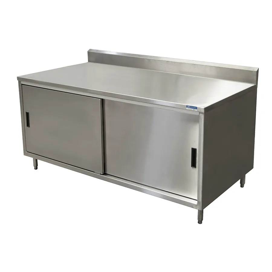 BK Resources CSTR5-3660S Cabinet Base with Sliding Doors Chef Table, 60"W x 36"D / Backsplash