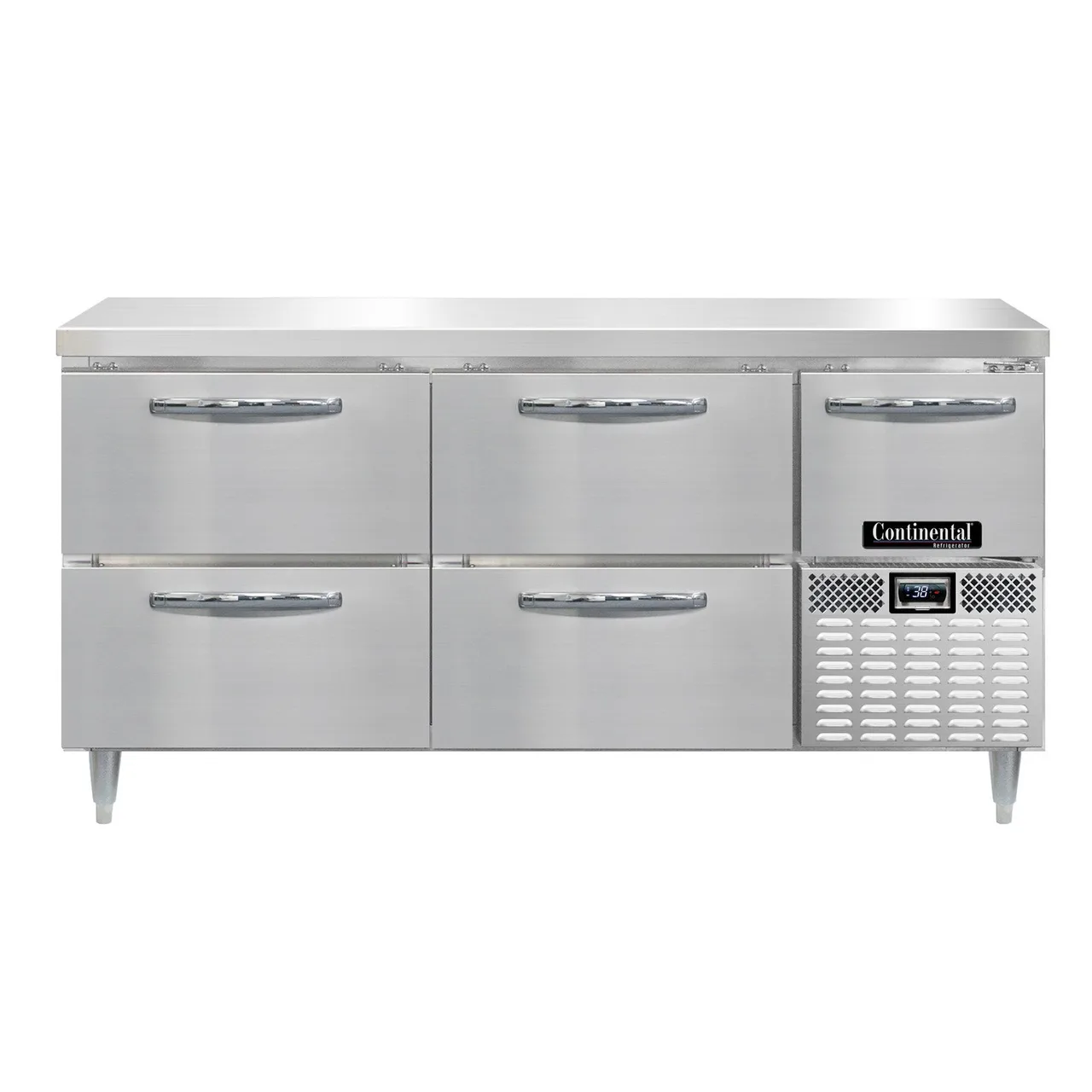 Continental Refrigerator DRA68NSS-F 68" Work Top Fish/Poultry File Refrigerator w/ 4 Drawers & 1 Half Door