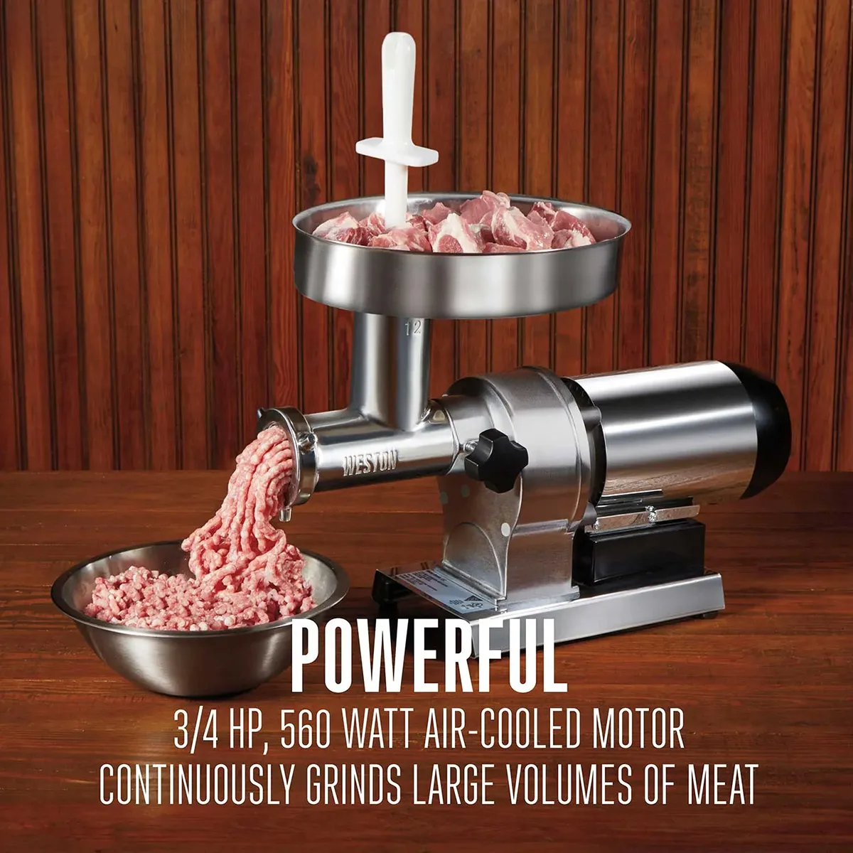 Hamilton Beach 09-1201-W Meat Grinder, 3/4 HP, #12 Hub, 360-540 lbs/hr, 4.5mm & 7mm Stainless Steel Plates, 560W 120V