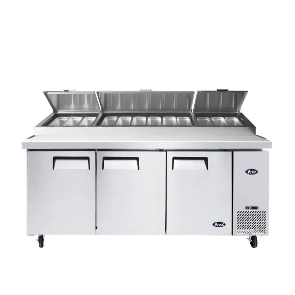 Atosa USA MPF8203GR 93" Three Section Refrigerated Pizza Prep Table, 28.4 cu. ft.