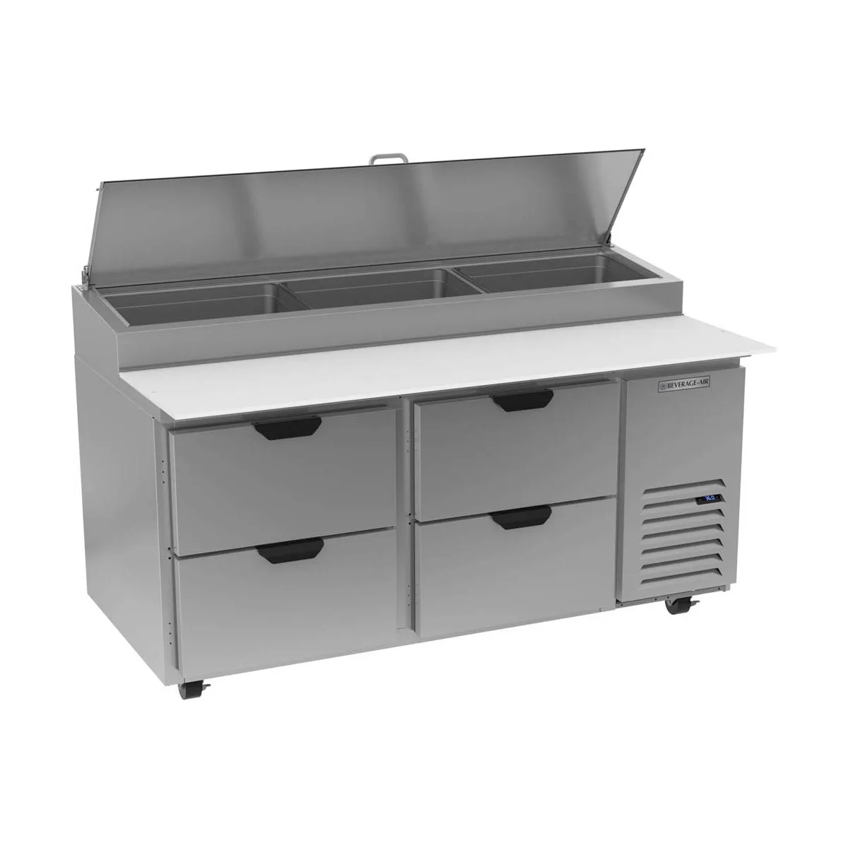 Beverage Air DPD67HC-4 67" 2-Section Refrigerated Pizza Prep Table w/ 4 Drawers, 20.7 cu. ft.