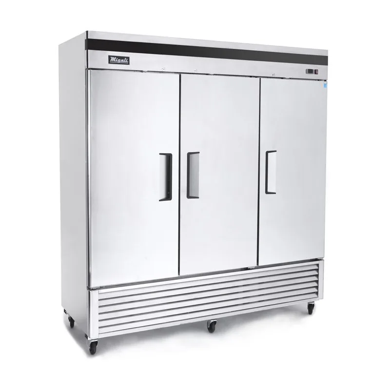 Migali C-3RB-HC 81" 3-Section Reach-In Refrigerator w/ 3 Solid Doors, Bottom Mount, 68 cu. ft.