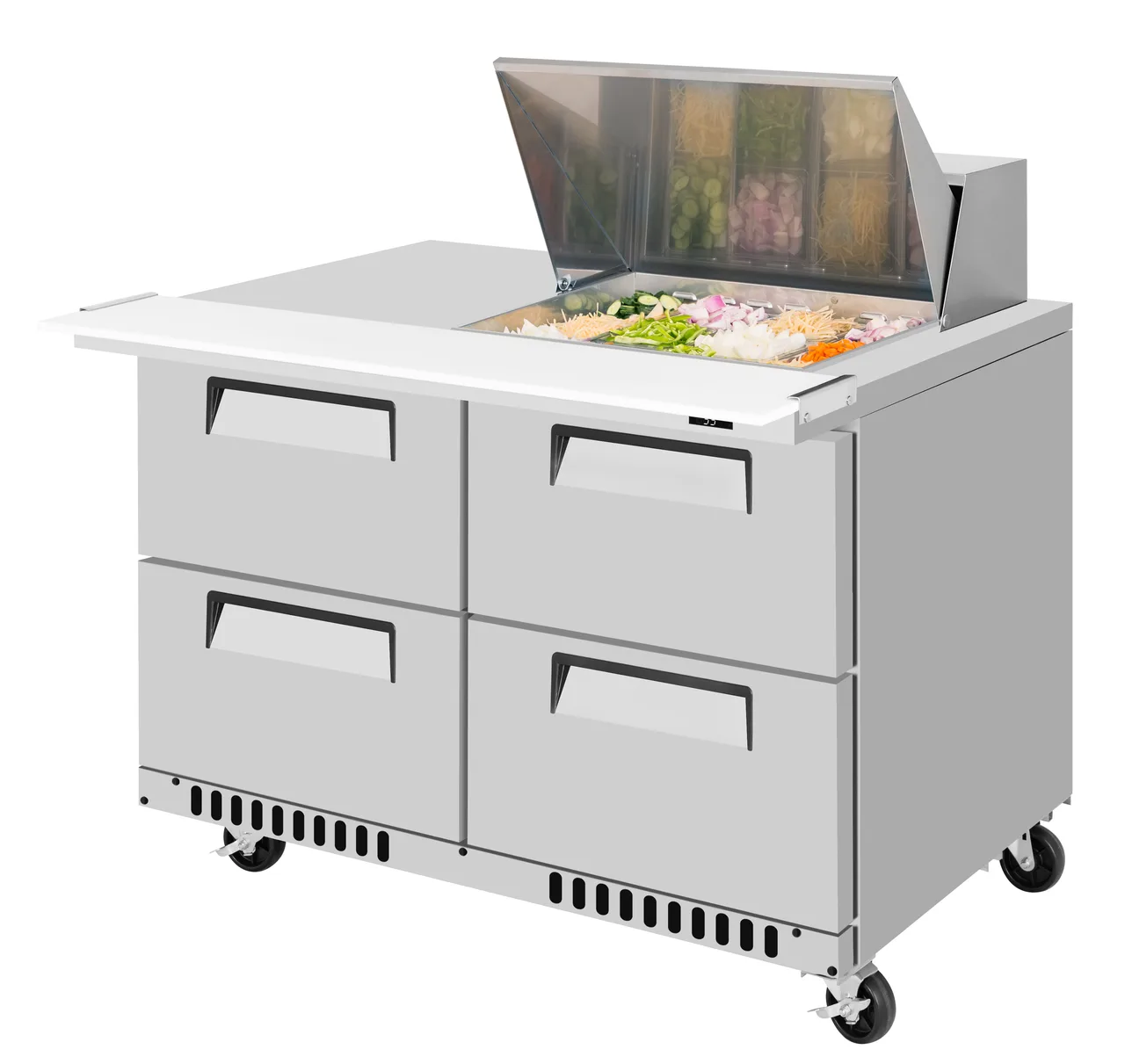 Turbo Air TST-48SD-12M-D4-FB-N(-LW) 48" 4-Drawer Mega Top Sandwich and Salad Prep Table, 12 Pans, Front Breathing