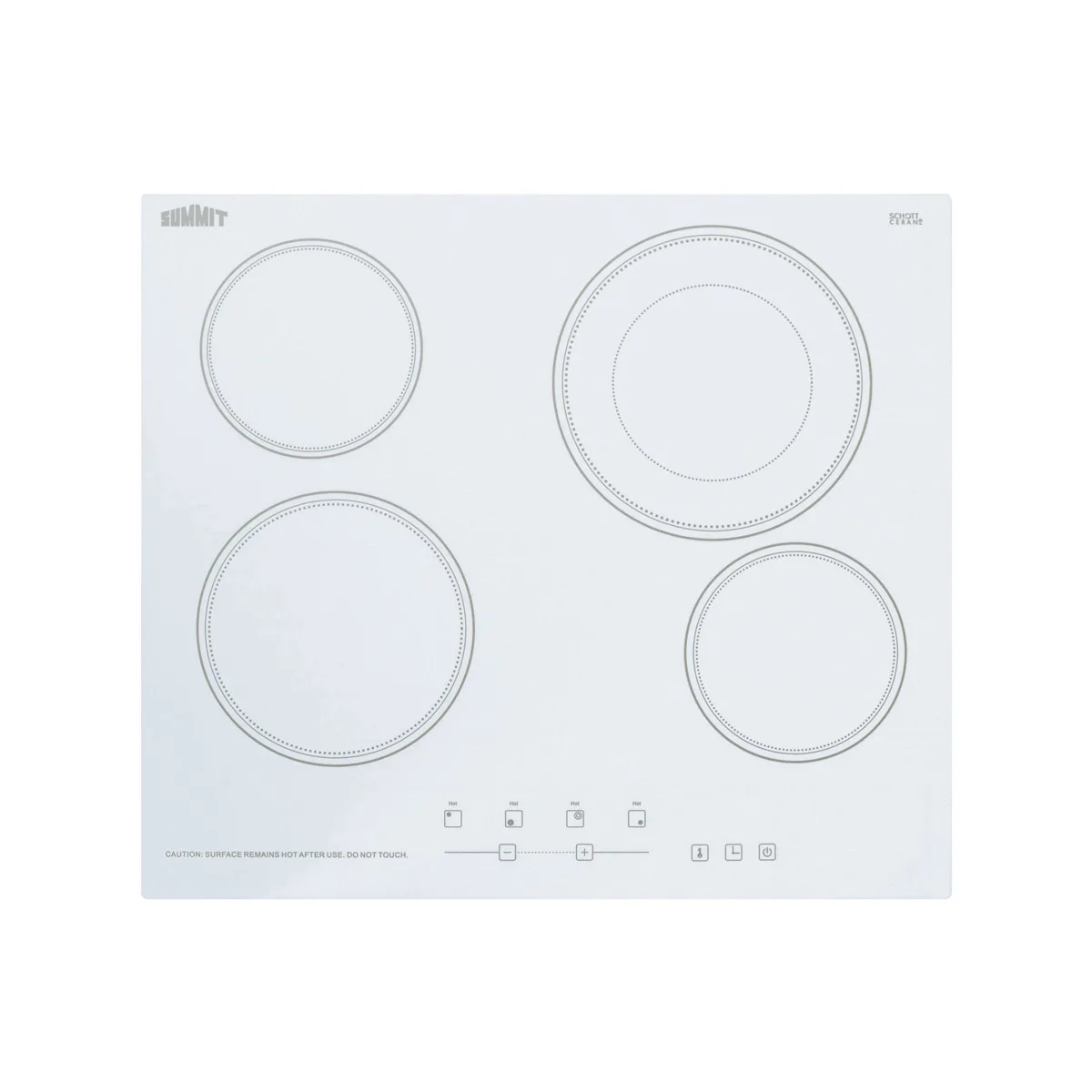 Summit CR4B23T6W 23 1/4" Electric Radiant Cooktop w/ (4) Burners, White Ceramic Glass, Digital Controls, 6.4 kW, 220v