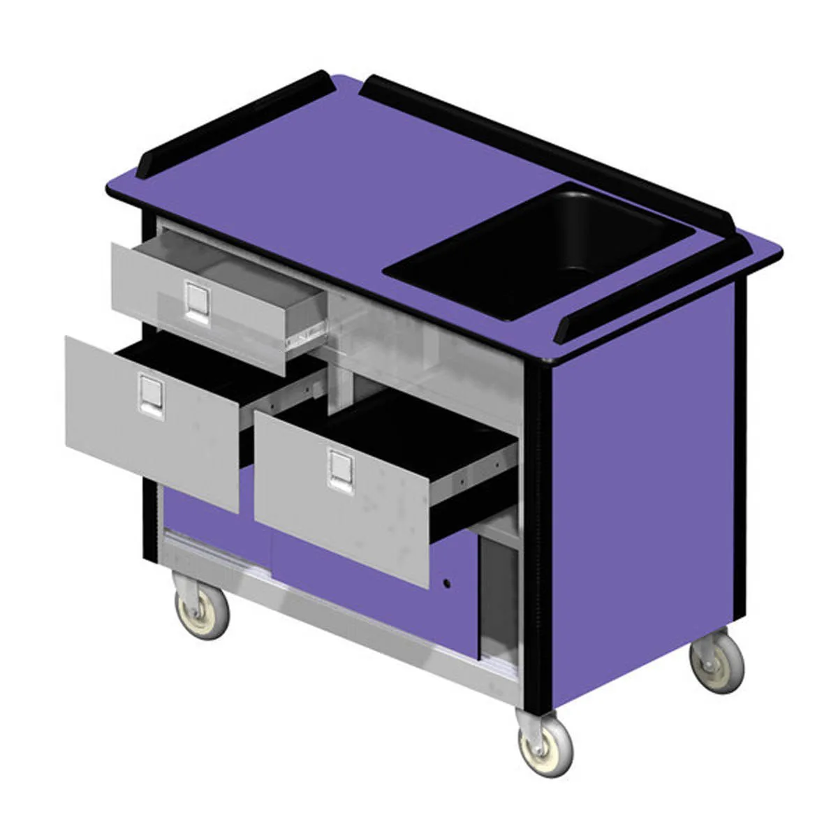 Lakeside 690-30 Food Cart w/ Drawers, Stainless Steel Storage Compartment with Sliding Doors