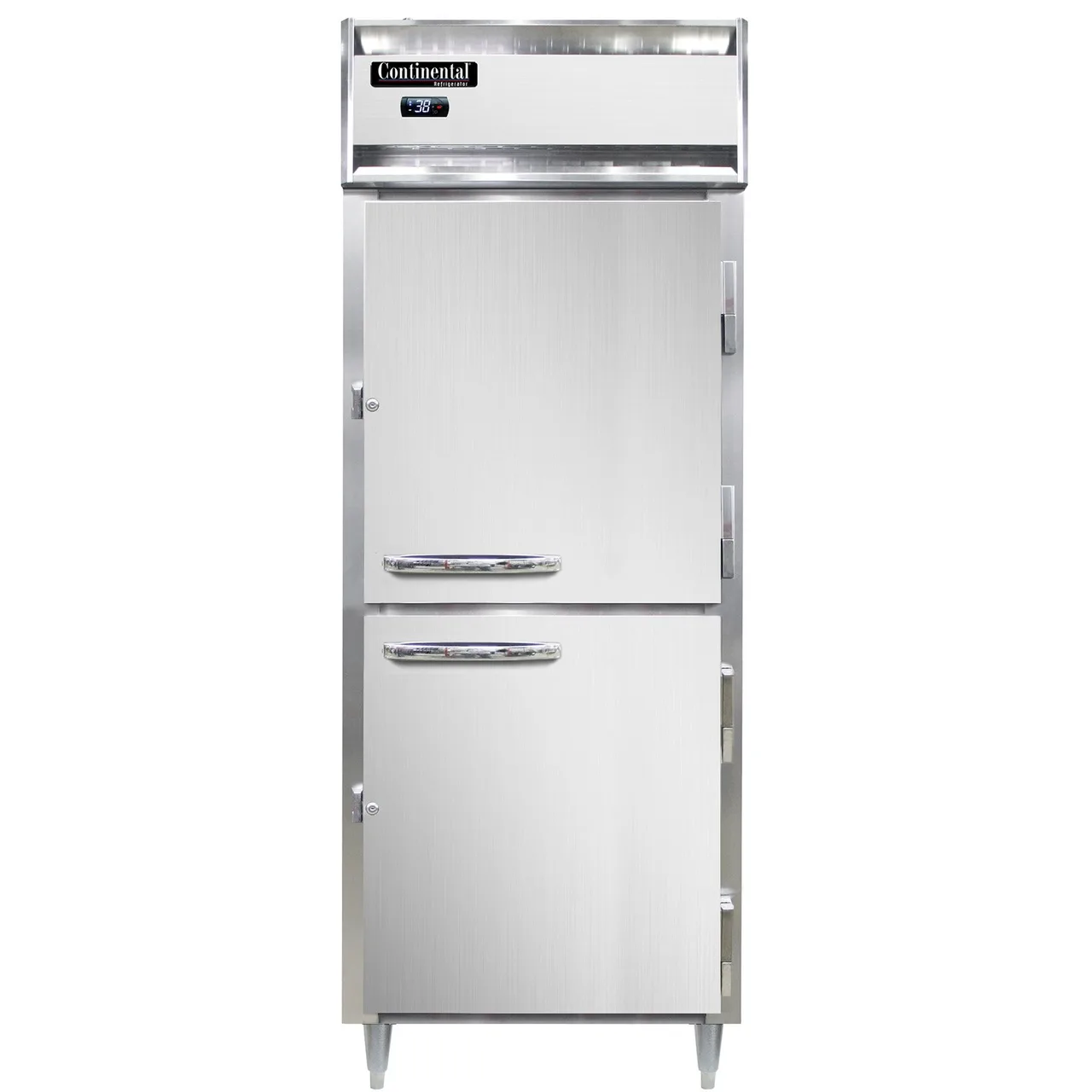 Continental Refrigerator D1RENSSPTHD 29" 1-Section Pass-Thru Refrigerator w/ 4 Solid Half Doors, All Stainless Steel, 22 cu. ft.