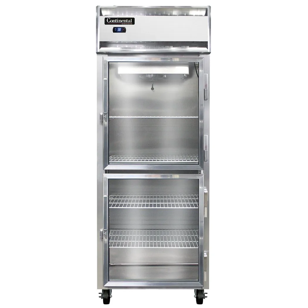 Continental 1RESNSSGDHD 28.5" 1-Section Reach-In Refrigerator w/ 2 Glass Half Doors, All Stainless Steel, 18 cu. ft.