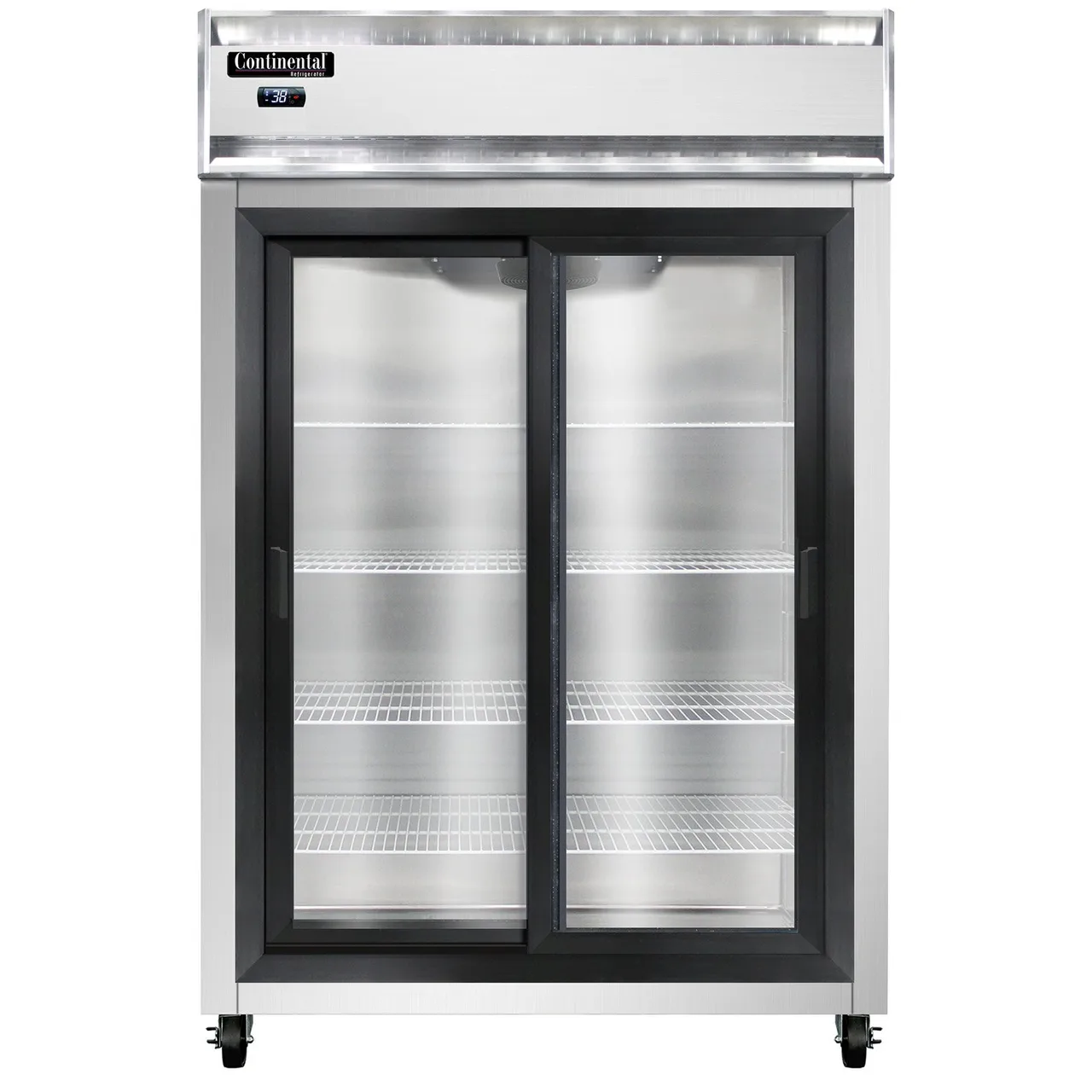 Continental Refrigerator 2RNSASGD 52" 2-Section Reach-In Refrigerator w/ 2 Sliding Glass Doors, Stainless Steel Exterior, 48 cu.ft.