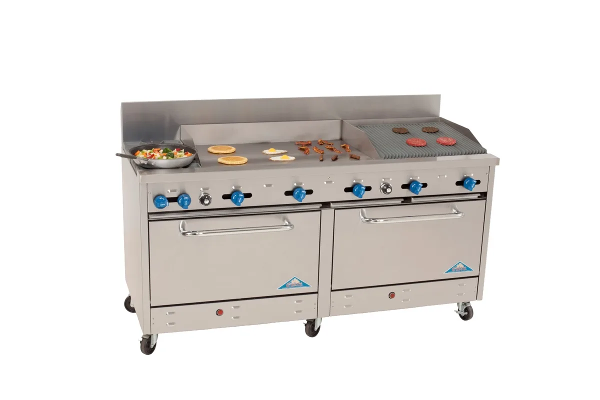 Comstock-Castle 2F330-36-2RB 72" Gas Restaurant Range w/ (2) Open Burners, (1) 36" Griddle, (1) 24" Charbroiler, (2) Standard Ovens, 246.000 BTU