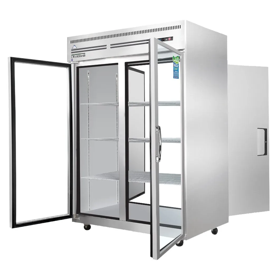 Everest ESPT-2G-2S 2-Section Pass-Thru Refrigerator w/ 2 Solid & 2 Glass Full Doors, Top Mount, 48 cu. ft.