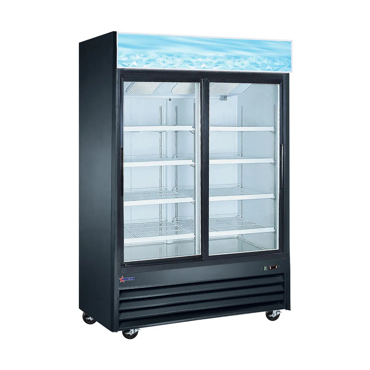 Omcan USA 51032 53" 2-Section Black Merchandiser Refrigerator w/ Sliding Glass Door, 45 cu. ft.