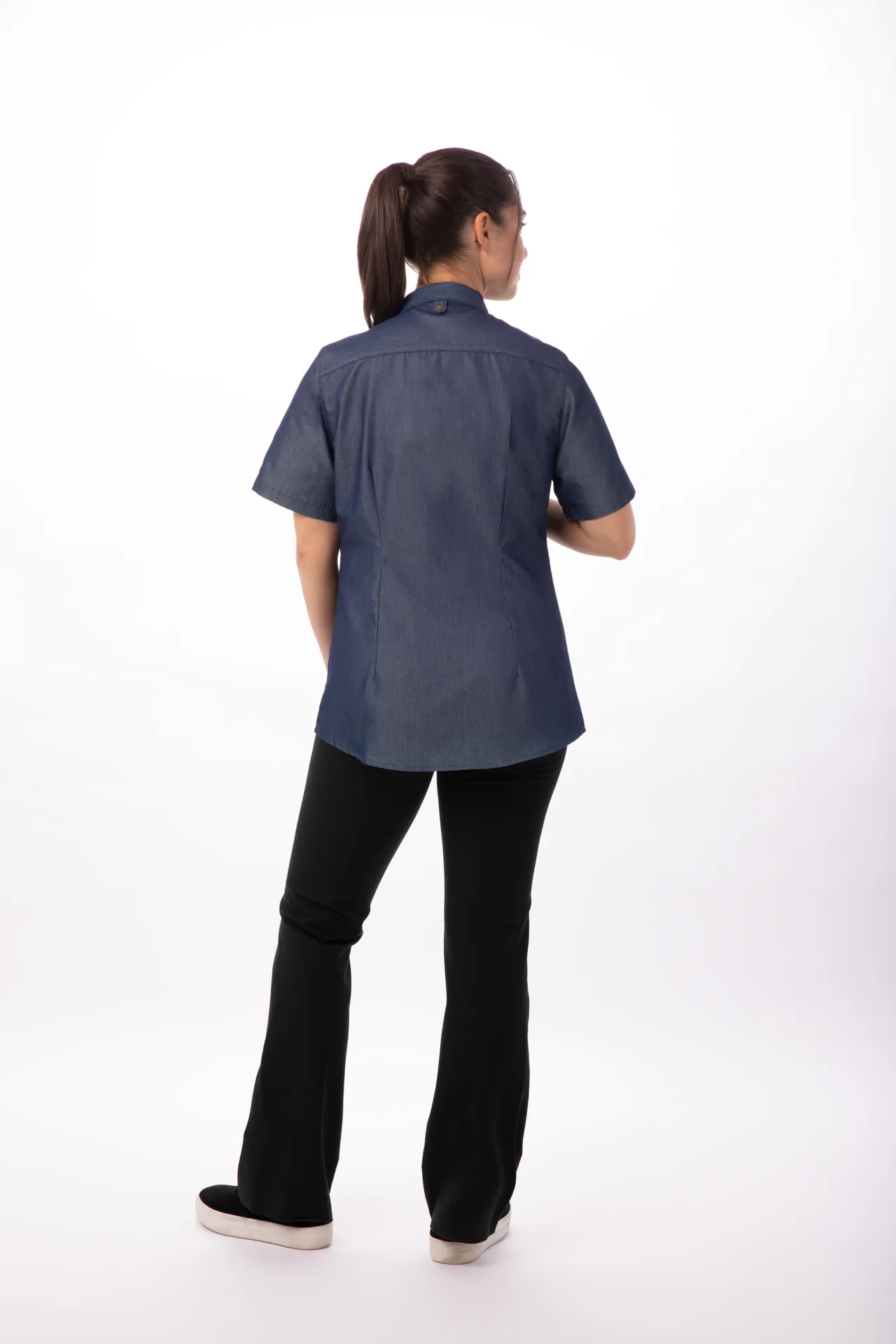 Chef Works SHC03W-IBL-XS Women's Cook Shirt, Short Sleeves, Indigo Blue, XS, 63/37 Poly Cotton Denim