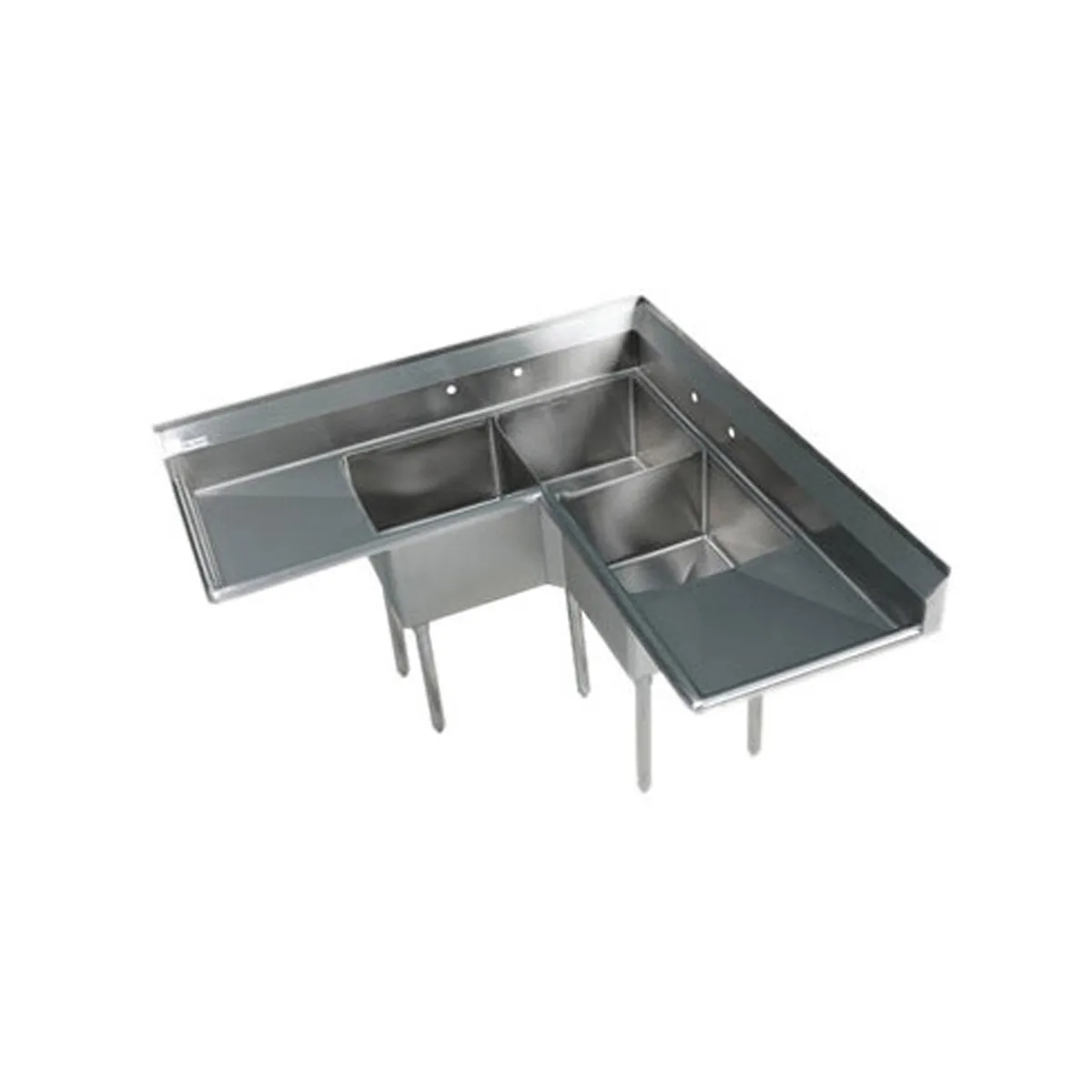 Klinger's Trading EIT3C2D 57" 3 Compartment Corner Sink, 18"W x 18"L Bowl - Stainless Steel