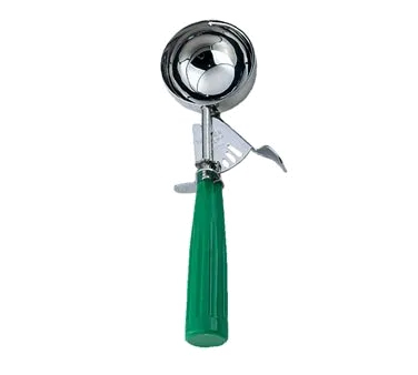 Omcan USA 34843 Ice Cream Scoop, 2‑2/3 oz, Thumb‑Press #12 Disher, Steel, Green Plastic Handle