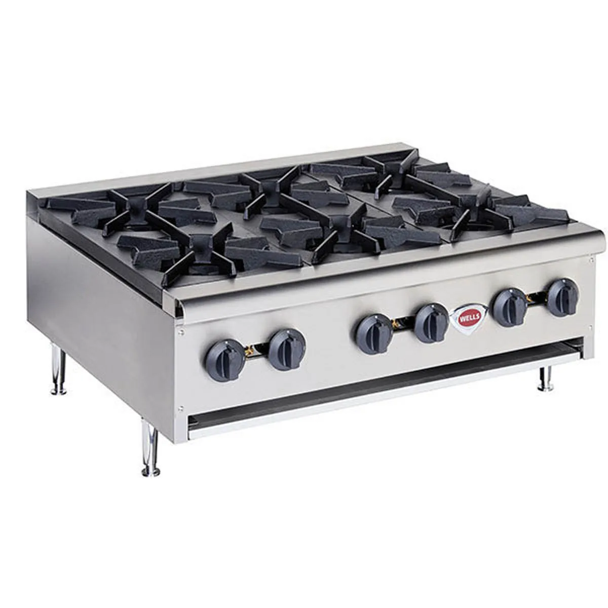 Wells HDHP-3630G 35" Countertop Gas Hotplate with (6) Burners, Manual Controls, 159.000 BTU