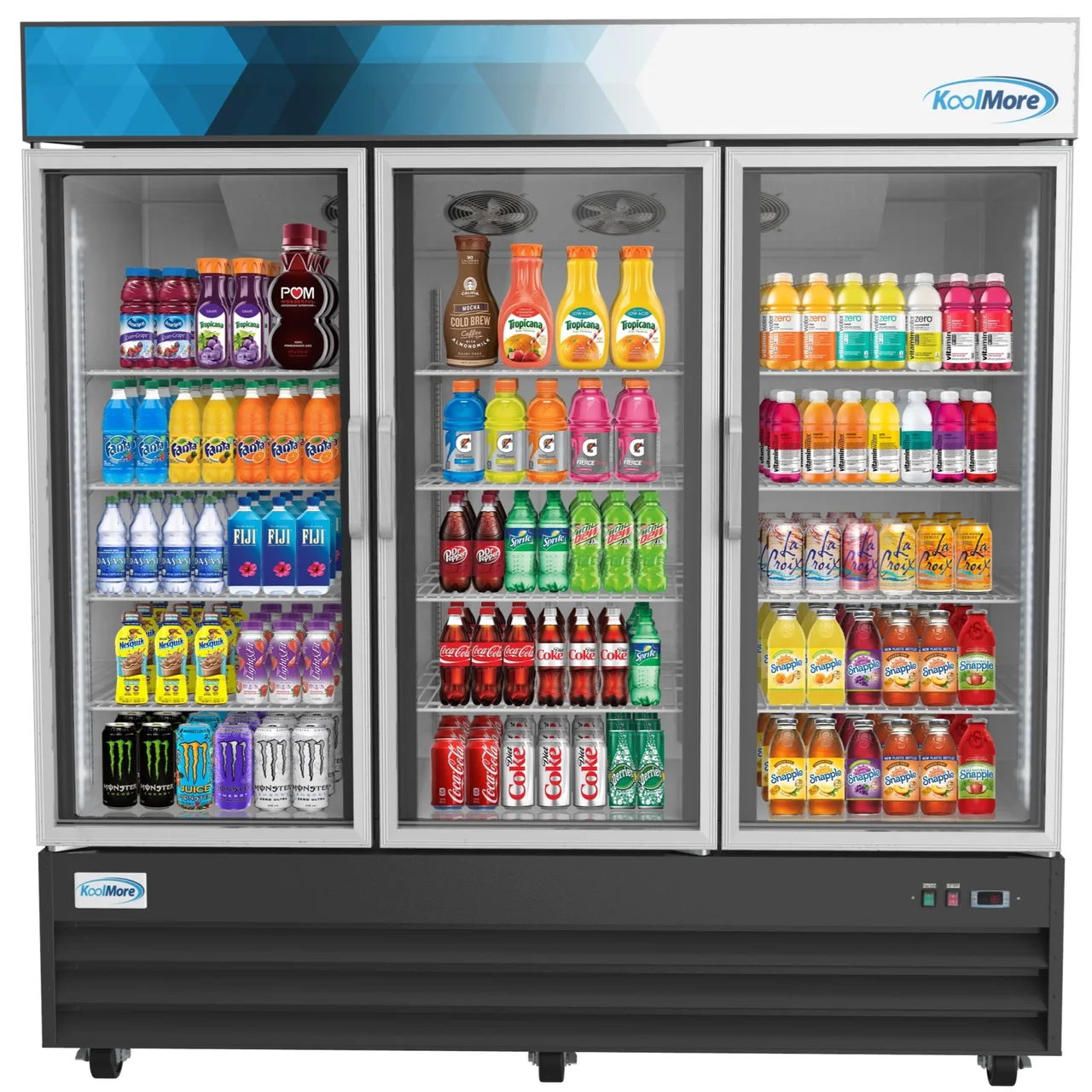 Koolmore MDR-3GD - 78" 3‑Section Merchandiser Refrigerator, 53 cu ft, Stainless Steel, Temp Control