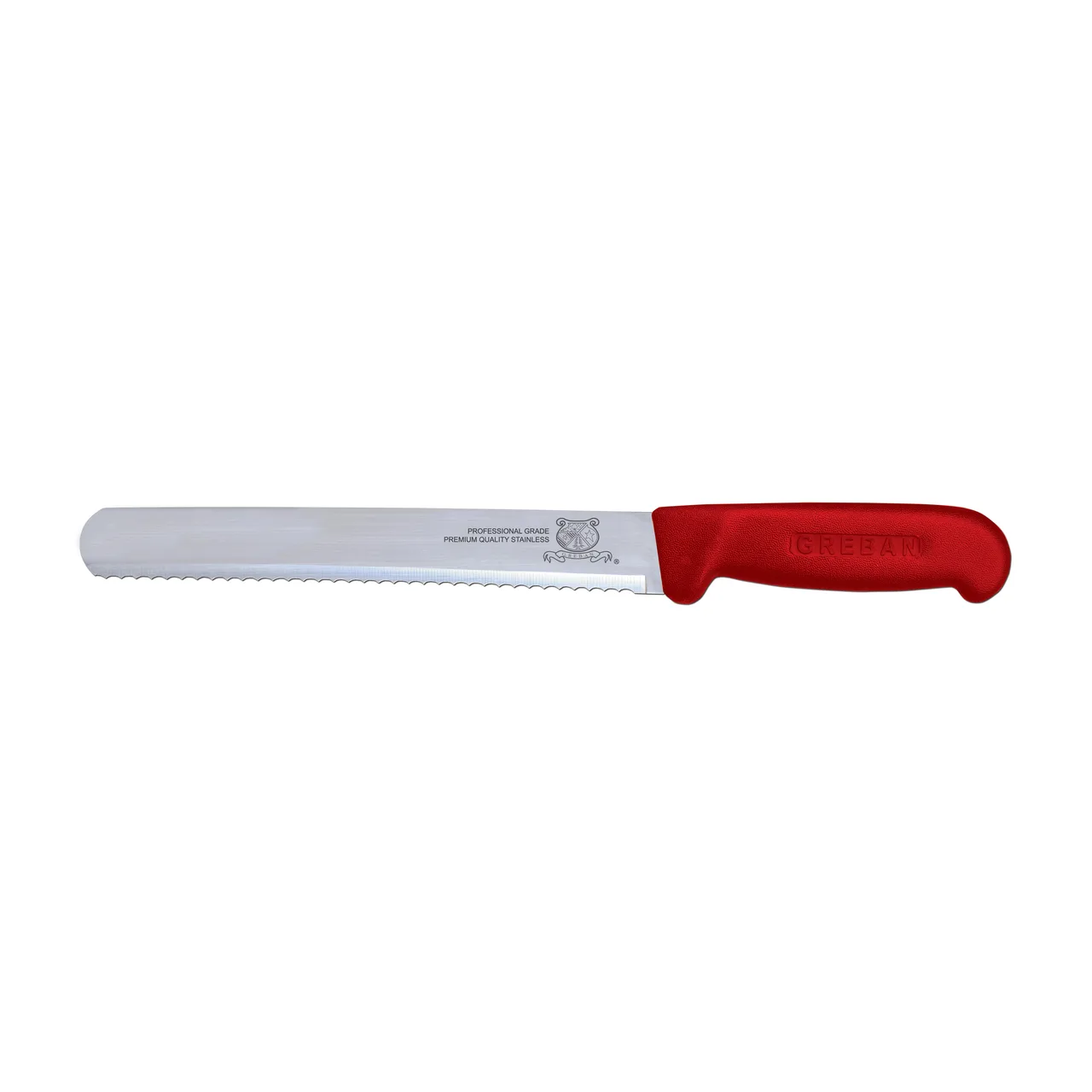 Omcan USA 12668 Slicing Knife – 10" Blade, Wave Edge, Stamped, Red Polypropylene Handle