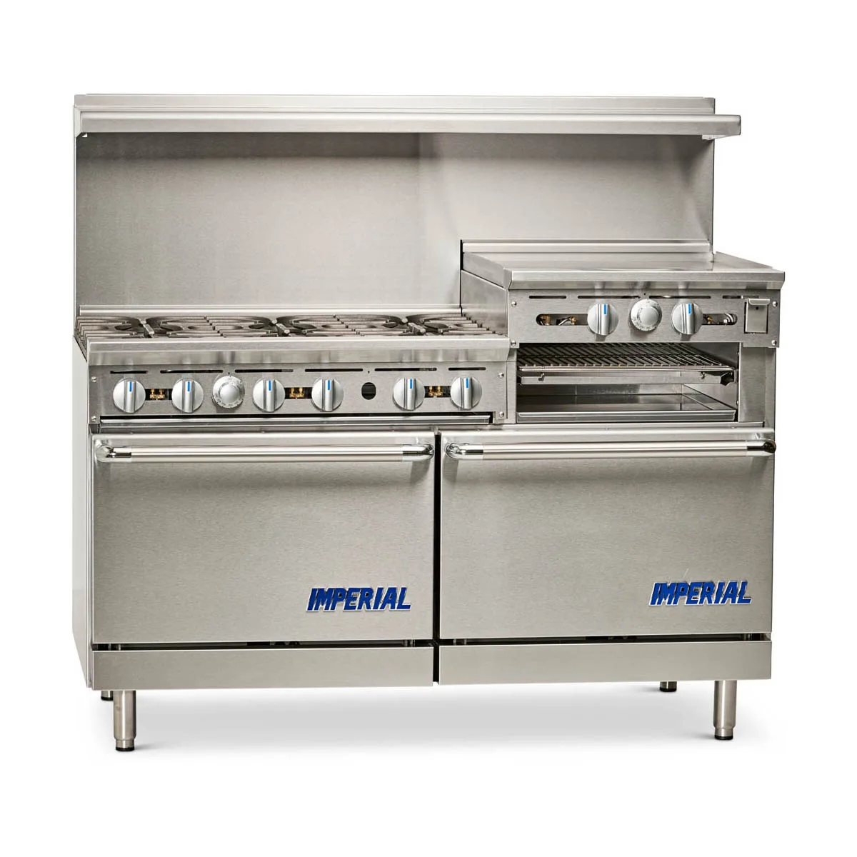 Imperial IR-6-RG24-XB 60" Gas Restaurant Range w/ (6) Open Burners, 24" Raised Griddle/Broiler, (1) Standard Oven, (1) Open Cabinet Base, 267.000 BTU