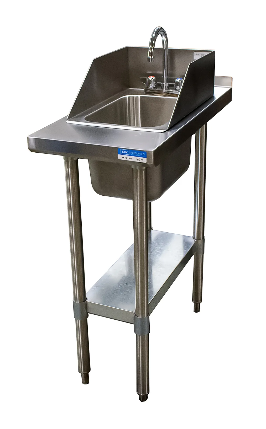 BK Resources HST-1530-1014-SS 15" Open Base Work Table with Undershelf & Drop-In Sink / Upturn