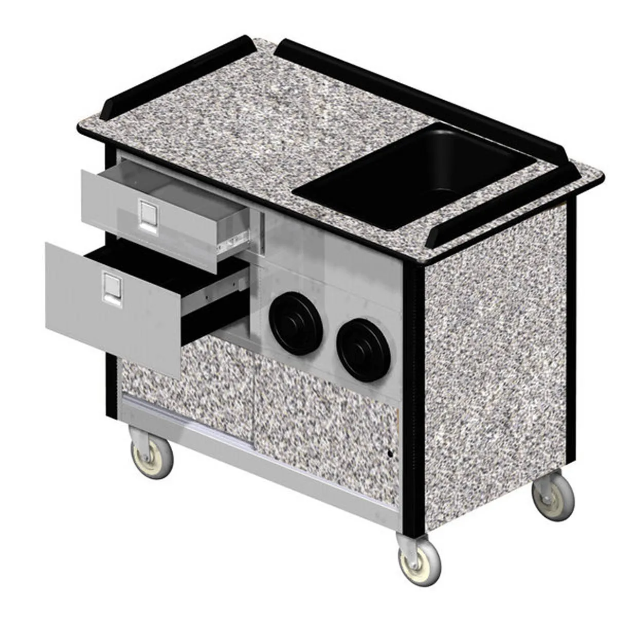 Lakeside 690-10 Food Cart w/ Drawers, Stainless Steel Storage Compartment with Sliding Doors