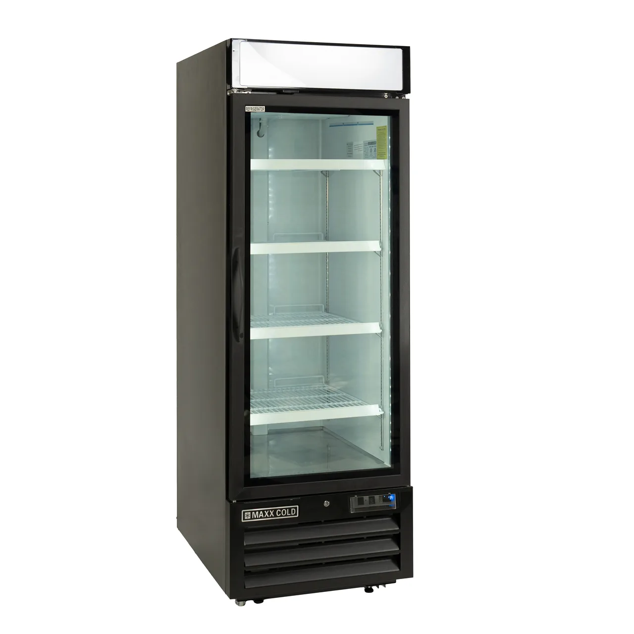 Maxx Cold MVMR23B 27" Glass Door Refrigerator, 23 cu ft, Black, Four Wire Shelves, Compressor