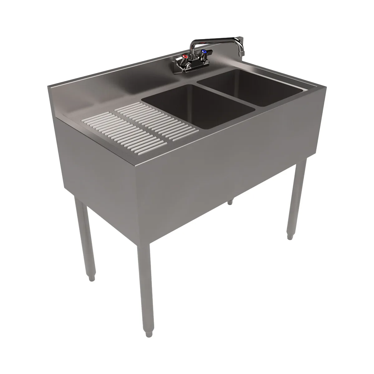 BK Resources UB4-18-236LS 36" Underbar Sink Units, 2 Compartment with Left Drainboard