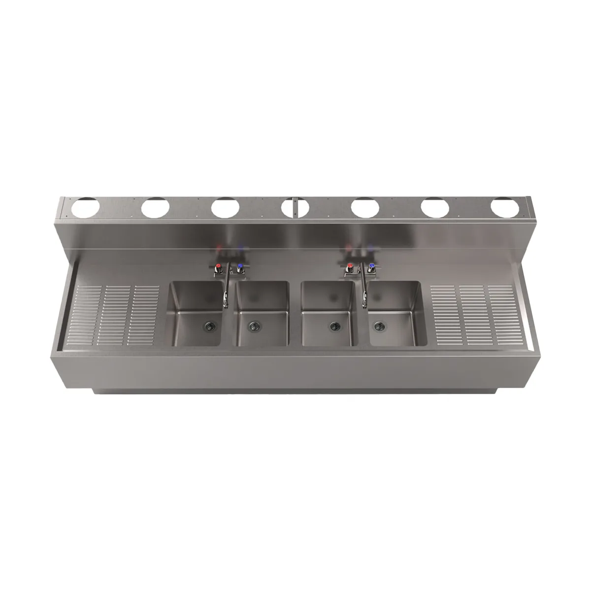 BK Resources UBDW-21-484TS Underbar Sink Units, 4 Compartment with 2 Drainboards